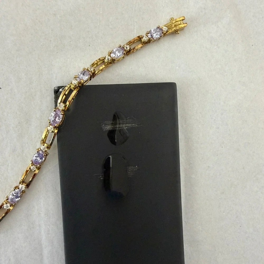 Gold Plated Sterling Silver Lavender Cubic‎ Zirconia Tennis Bracelet